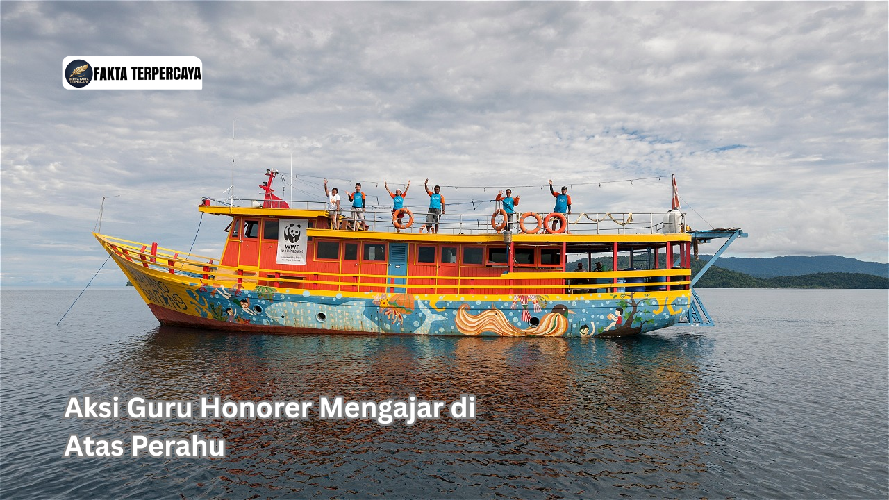 Aksi Guru Honorer Mengajar di Atas Perahu